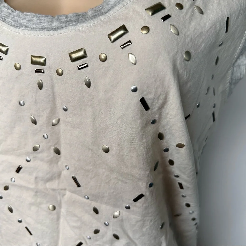 J.Crew Cream Gray Gold Studded Sleeveless Top 100% Cotton Tank Top Size XS